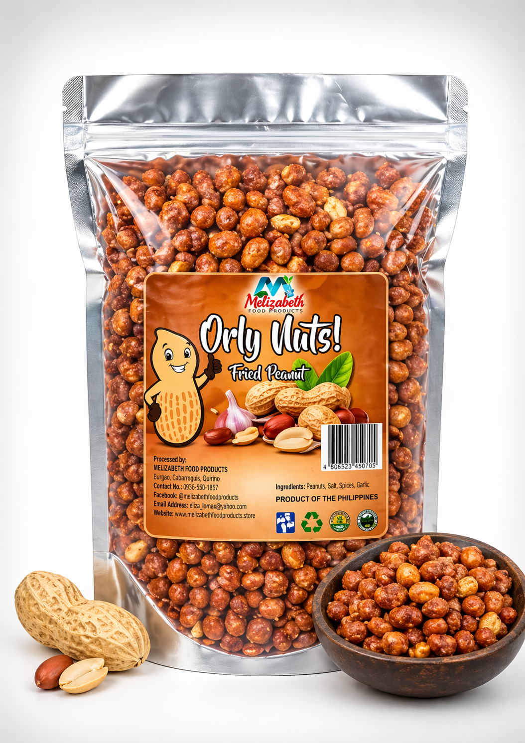 Fried peanuts in metallic pouch